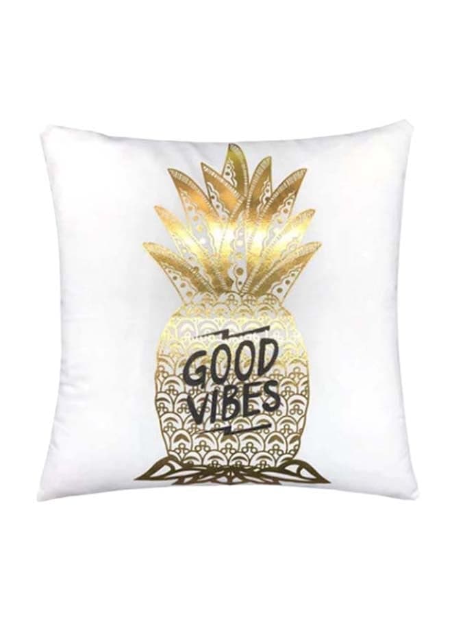 Good Vibes On Golden Printed Cushion Cover Cotton Blend Multicolour 45 x 45cm