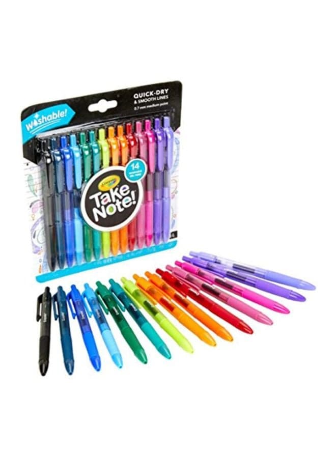 14-Piece Washable Gel-Ink Pen Multicolour