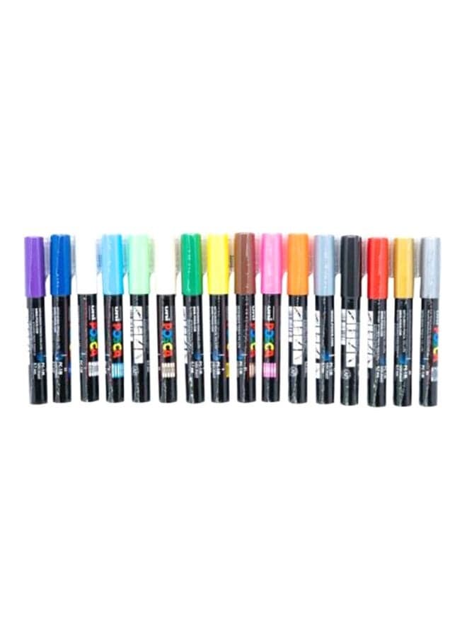 16-Piece Bullet Shaped Paint Marker Set 0.7mm Multicolour