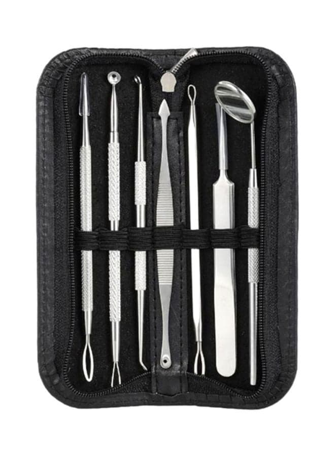 7Pcs Stainless Steel Acne Needle Blackhead Remover Kit Black/Silver