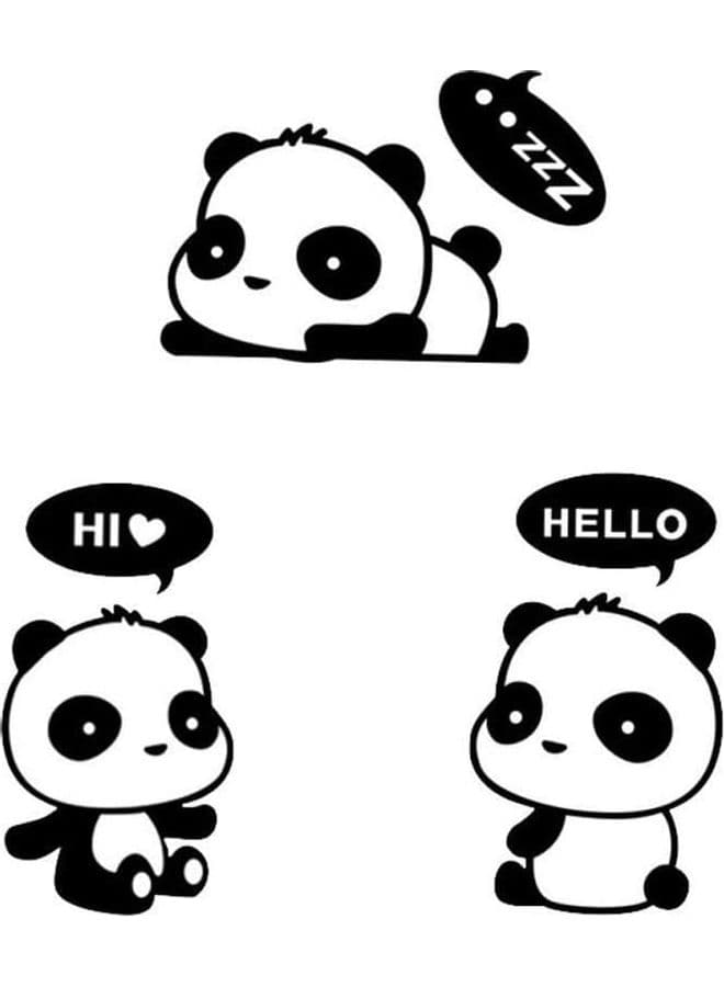 3-Piece Cute Cartoon Pandas Removable Sticker Black