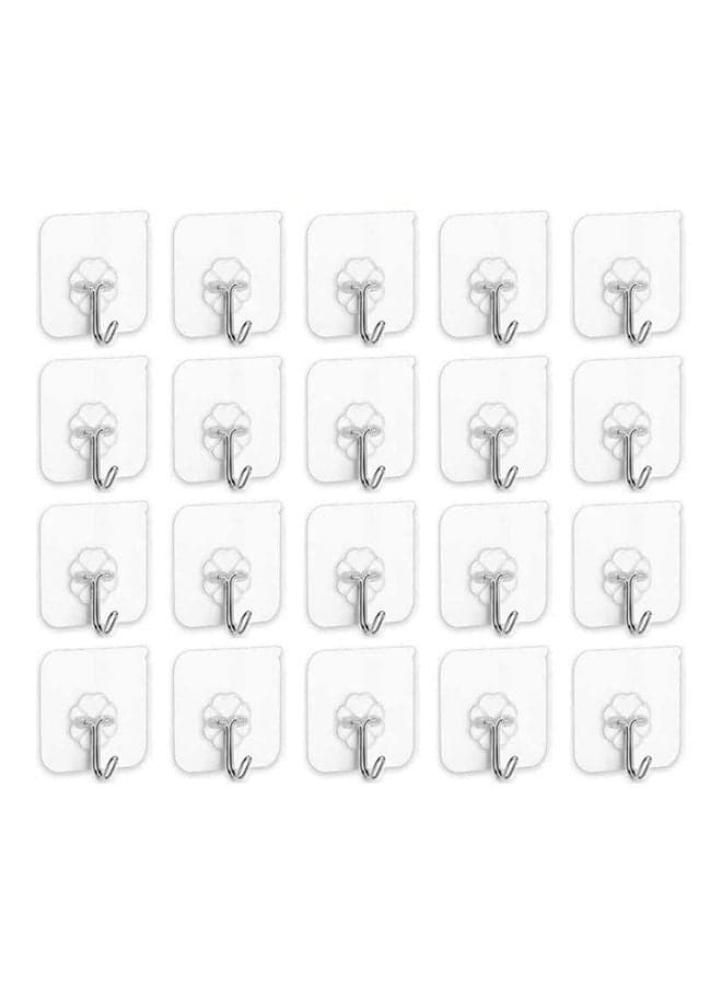 20-Piece Heavy Duty Wall Hooks Transparent 6cm