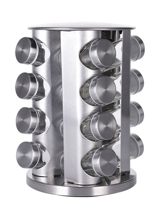 16-Piece Porous Spice Bottle and Storage Rack Set Silver