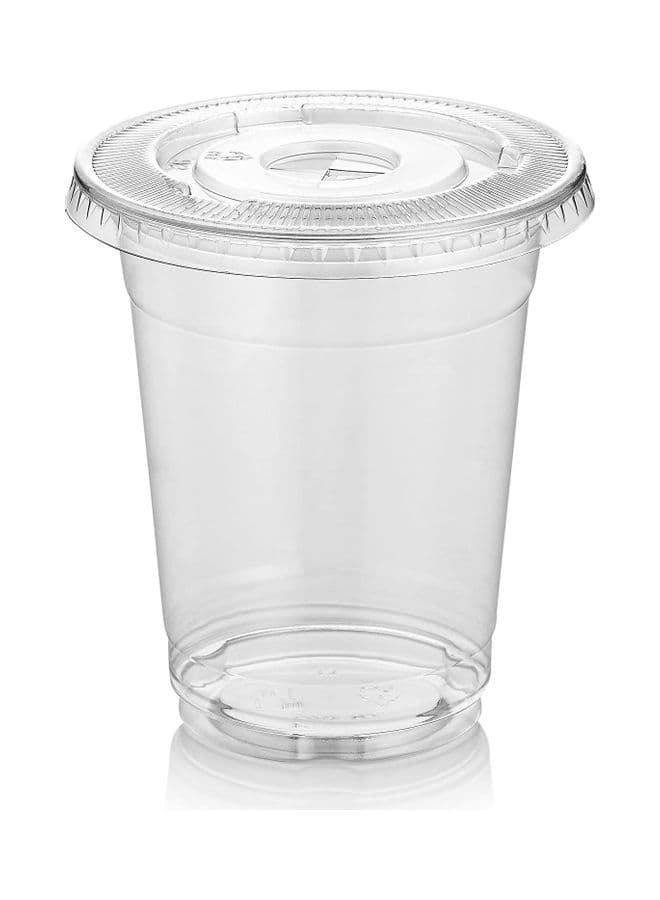 100-Piece Disposable Plastic Cup with Flat Lid Clear