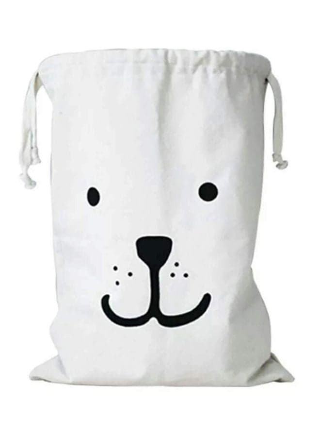 Cartoon Print Storage Drawstring Laundry Basket White 65x45centimeter