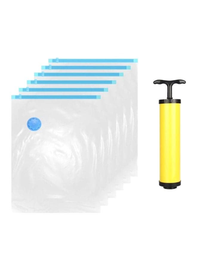 Vacuum Reusable Sealer Storage Bag Set With Suction Pump Clear/Blue/Yellow 50x70cm