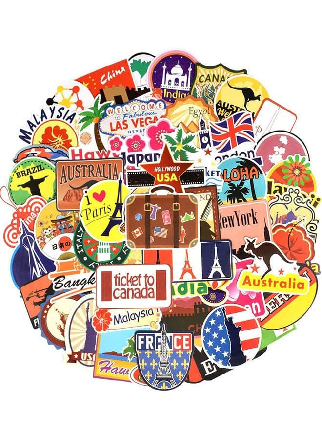 100-Piece Travel Style Waterproof Vinyl Stickers 10x8x2cm