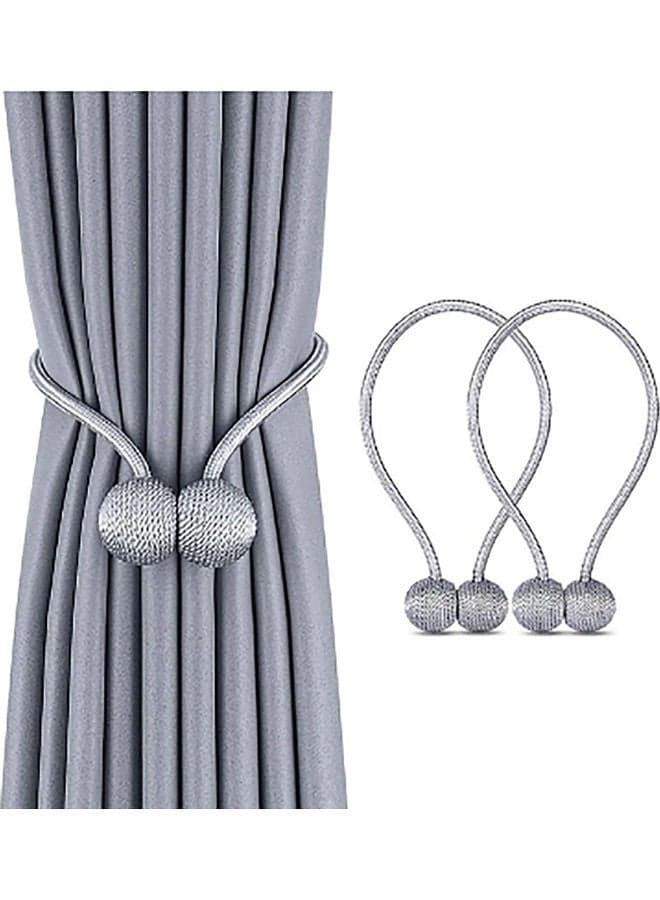2-Pieces Curtain Tiebacks Magnetic Holder Silver