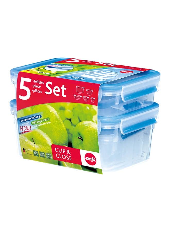 5-Piece Clip And Close Set Clear/Blue 17x23x16cm