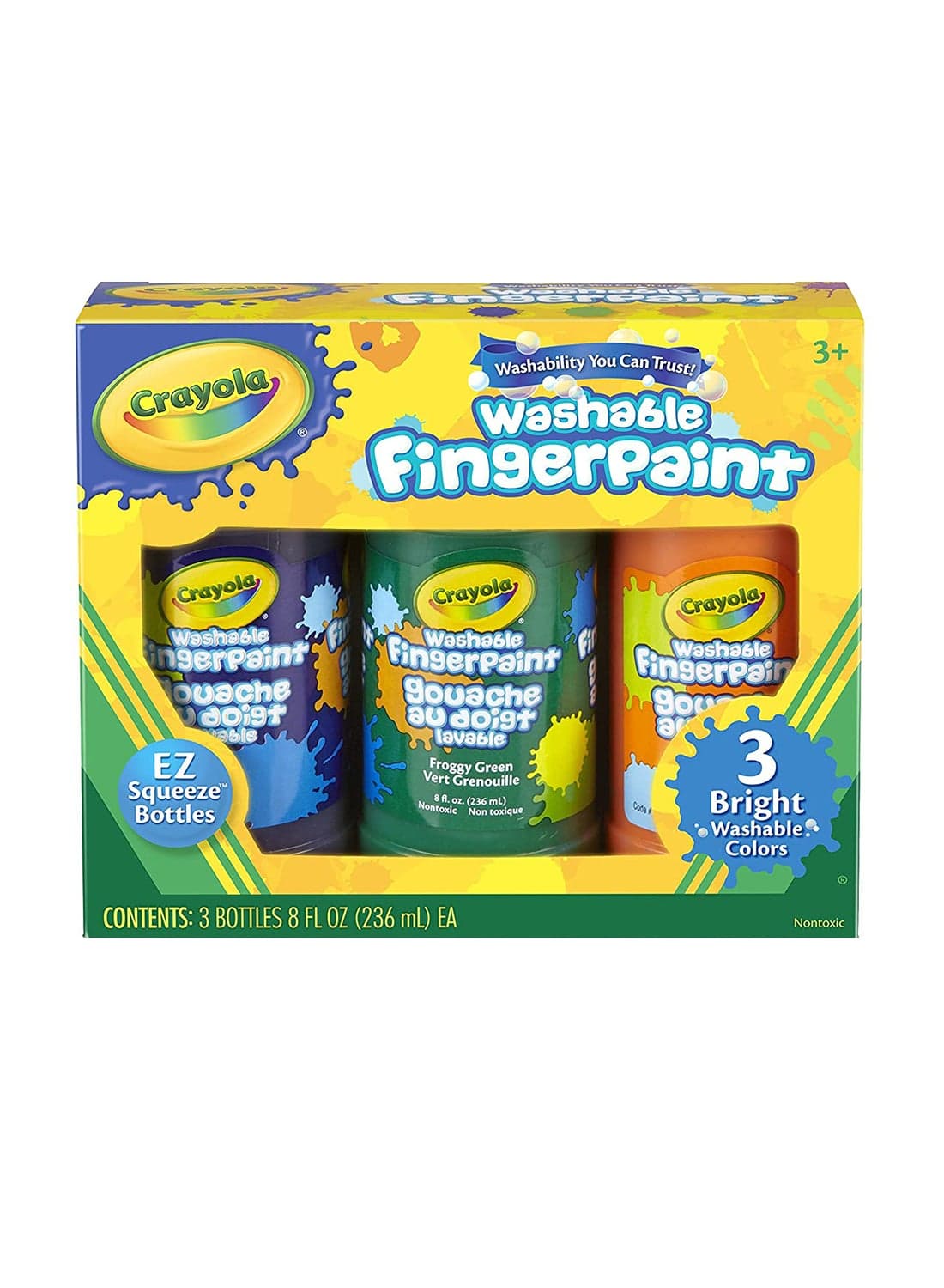 3 ct. 8-oz. Washable Fingerpaint, Bright Colors 14.5x17.4x6cm
