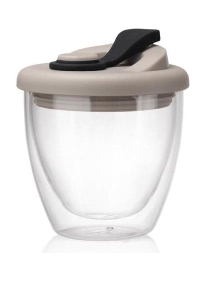 Dual Wall Glass Cup With Lid Clear/Grey/Black 250ml