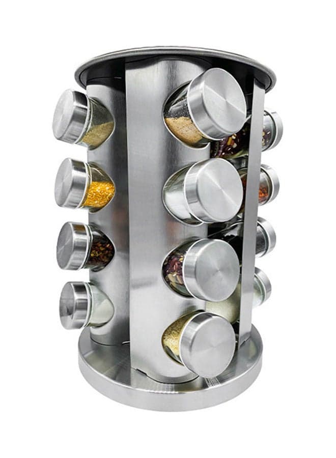 16-Piece Rotating Spice Jar Set silver/Clear 9 x 27cm