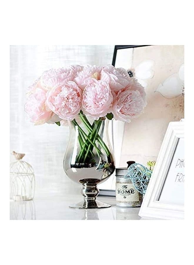 2-Bunch Artificial Peonies 10 Head Silk Peony Fake Flower Pink/Green