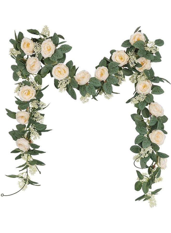 2-Piece Artificial Rose Vine Garland Beige/Green