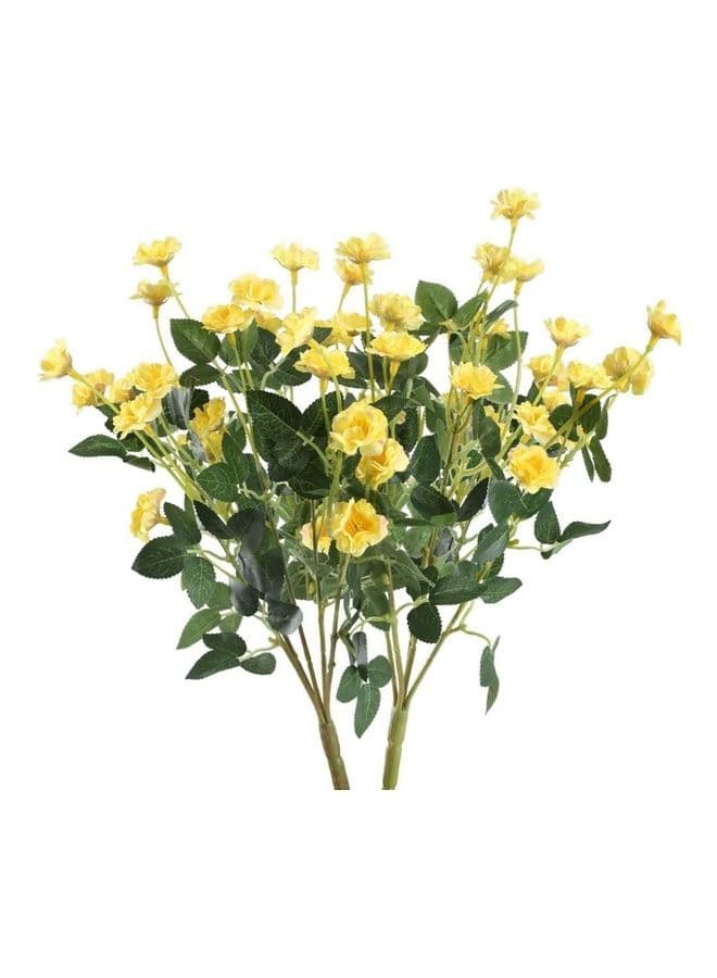 2-Piece Silk Rose Artificial Flower Bouquets Vase Decoration Yellow/Green