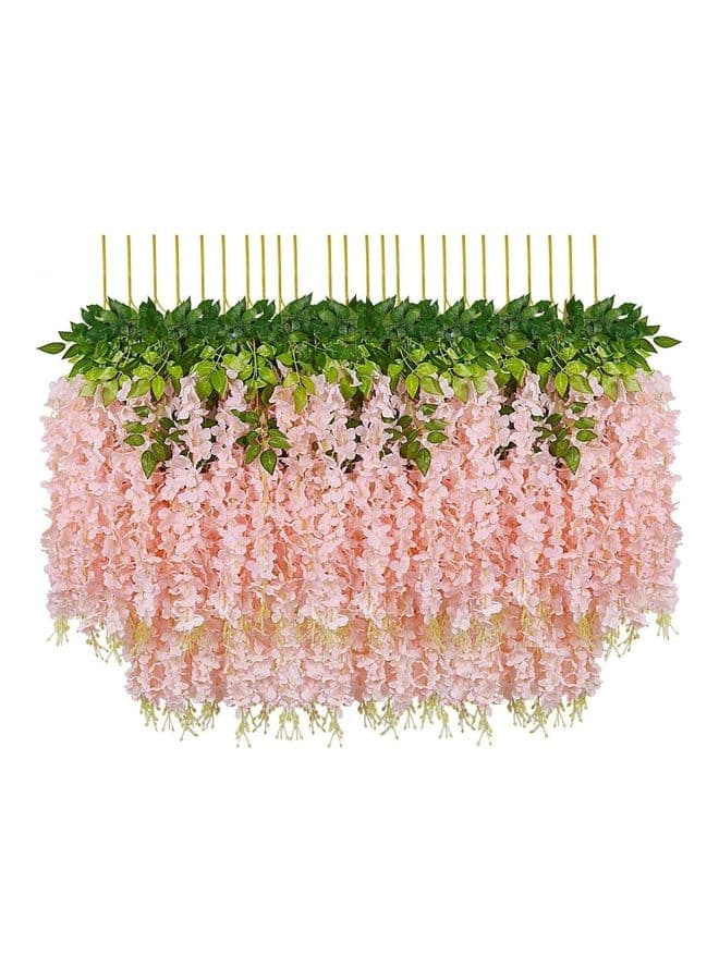 24-Piece Artificial Hanging Wisteria Silk Flower Pink/Green