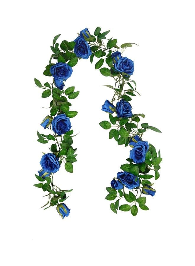 3-Piece Artificial Rose Flower Vine with Green Leaves Blue/Green