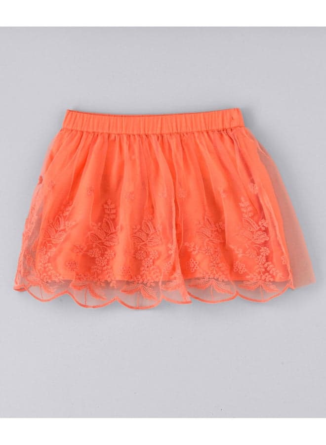 Floral Embroidered Pattern Mini Skirt Orange — 3-4Y