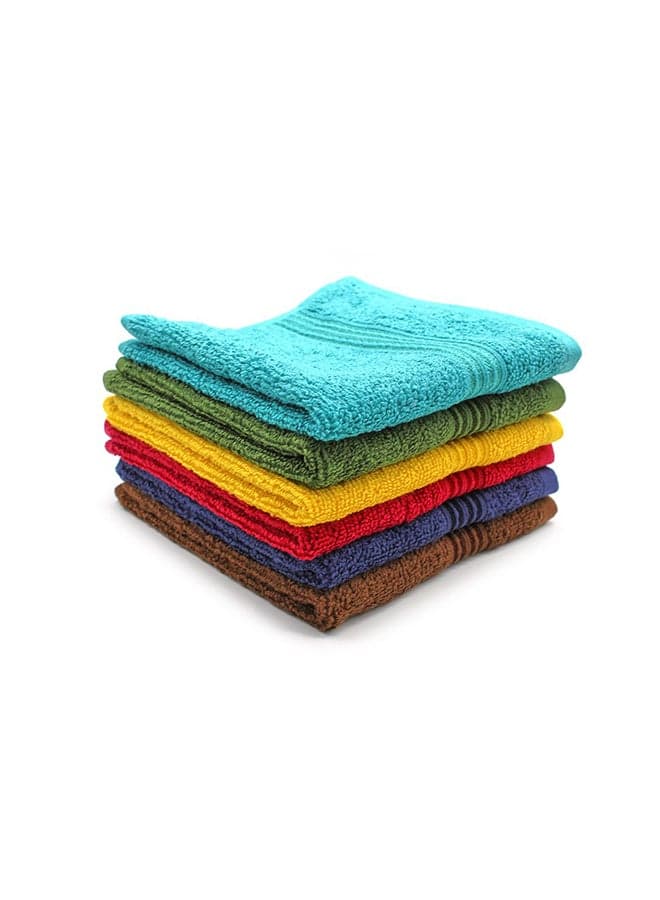 6-Piece Cotton Face Towel Set Multicolour 33x33cm