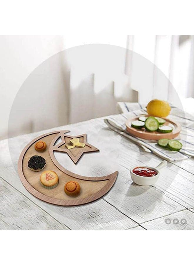 Rustic Wooden Eid Mubarak Party Serving Tray Brown 35x33.3cm
