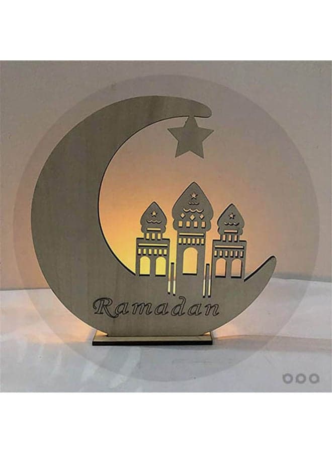 Ramadan Wooden Hollow Moon LED Light Candle Gold 20x5x20cm
