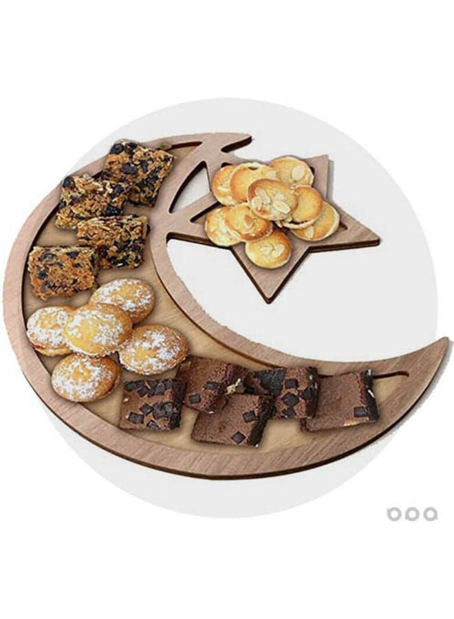 Wooden Eid Mubarak Party Serving Tray Brown 35x33.3cm