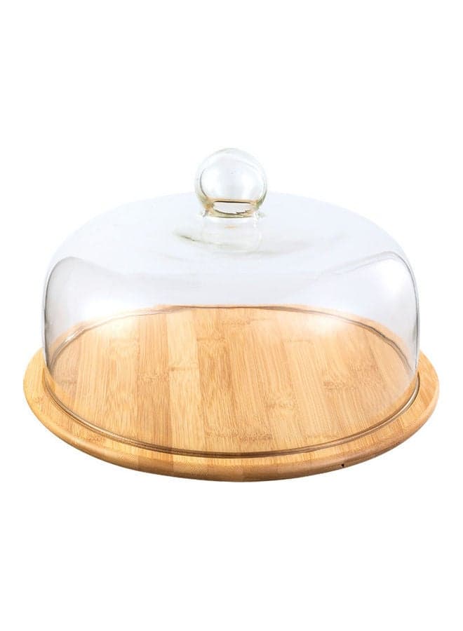Cake Platter With Dome Cover Clear/Beige Plate 27, Lid (24x17.8)cm