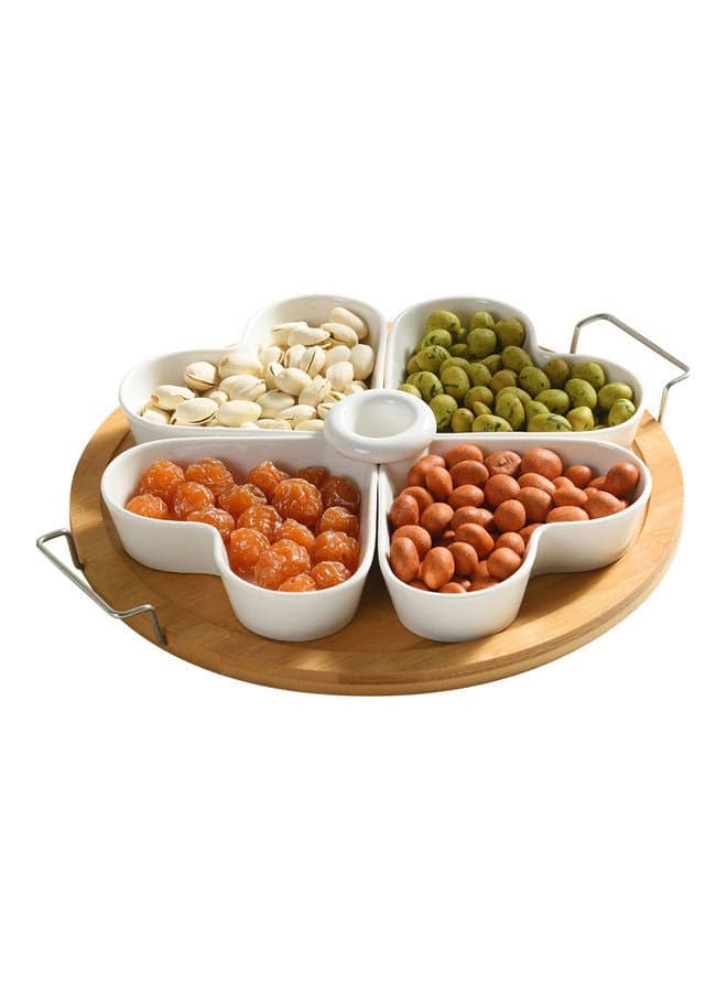 4-Compartment Candy Snack Plate Ceramic Fruit Platter Tray Multicolour
