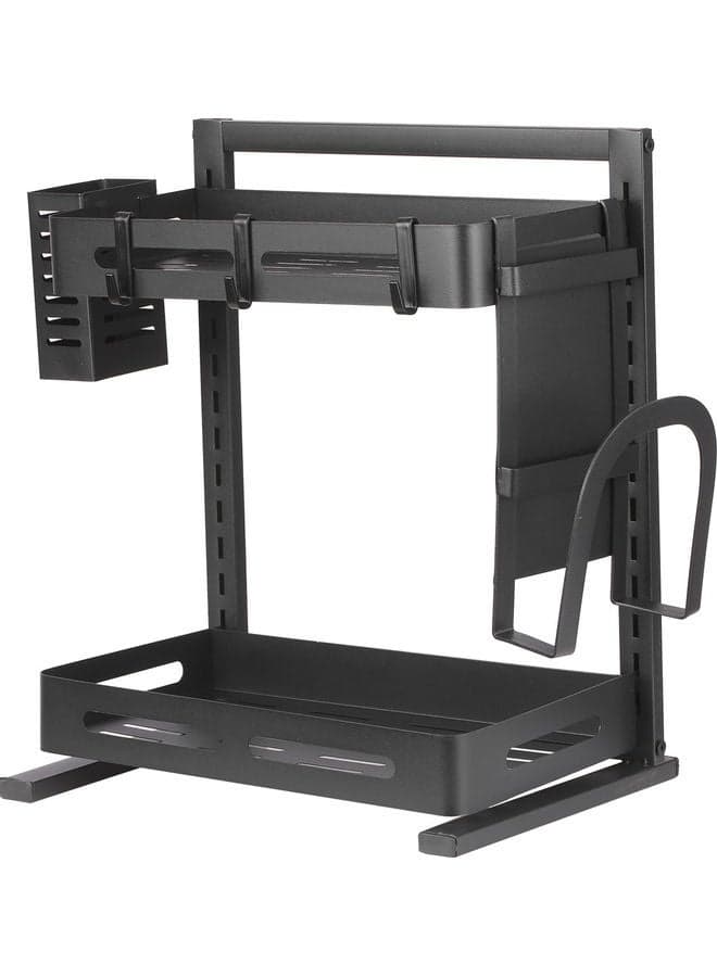 2-Tier Spice Rack with Chopsticks Rest and Cutting Board Holder Black 63 x 7 x 39cm