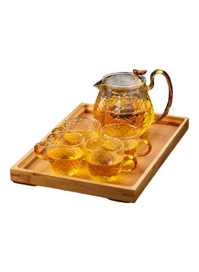 5-Piece Borosilicate Pressed Coffee Server And Cups Gold/Clear 98cm