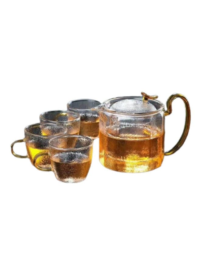 5-Piece Borosilicate Pressed Coffee Server And Cups Gold/Clear 98cm