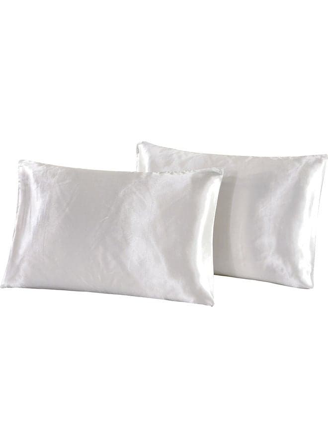 2-Piece Simple Solid Colour Pillow Case Cover Silk White 51 x 76cm