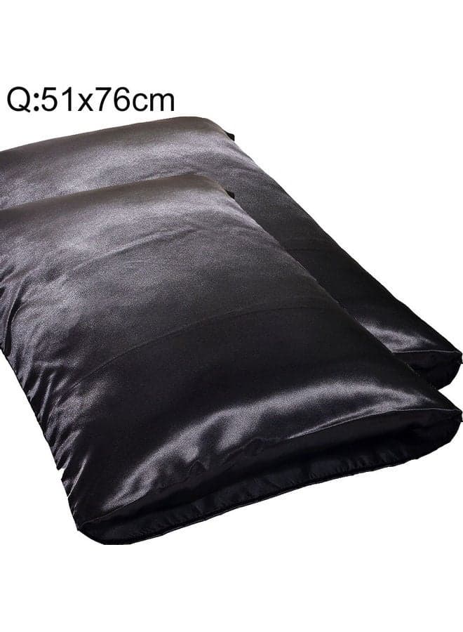 2-Piece Standad King Queen Pillow Case Silk Black 51 x 76cm