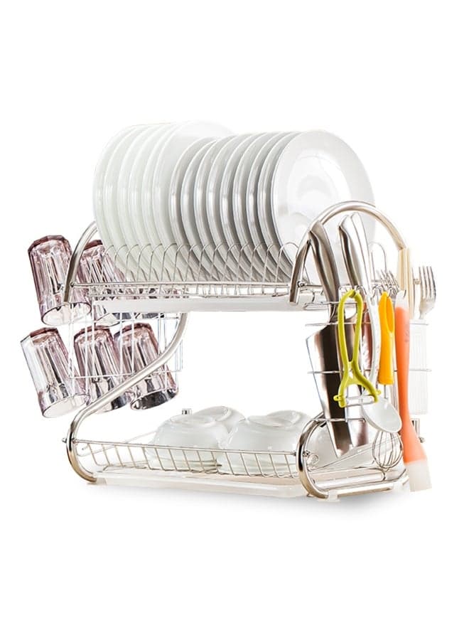 2-Tier Dish Drying Rack Silver 41.50 x 14.00 x 25.50cm