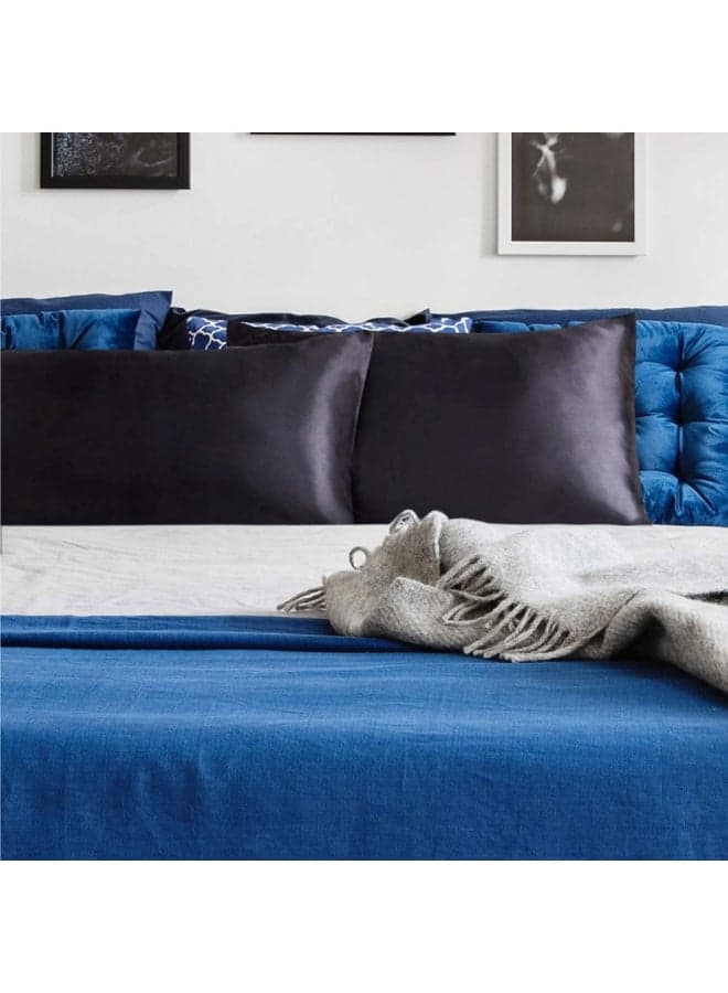 2-Piece Simple Solid Standard Bedroom Pillow Case Silk Black 51x66cm
