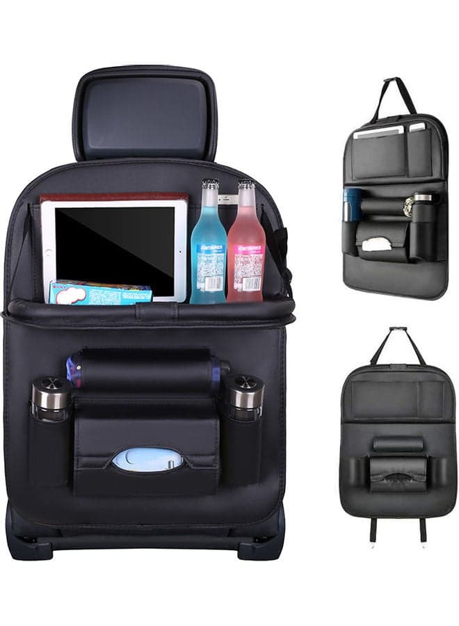 Leather Car Seat Back Storage Bag with Foldable Table Tray