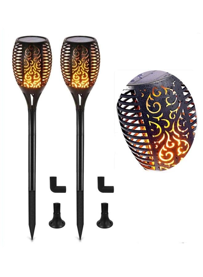 2-Piece Solar Powered Outdoor LED Flame Lights with Support Holders Warm White