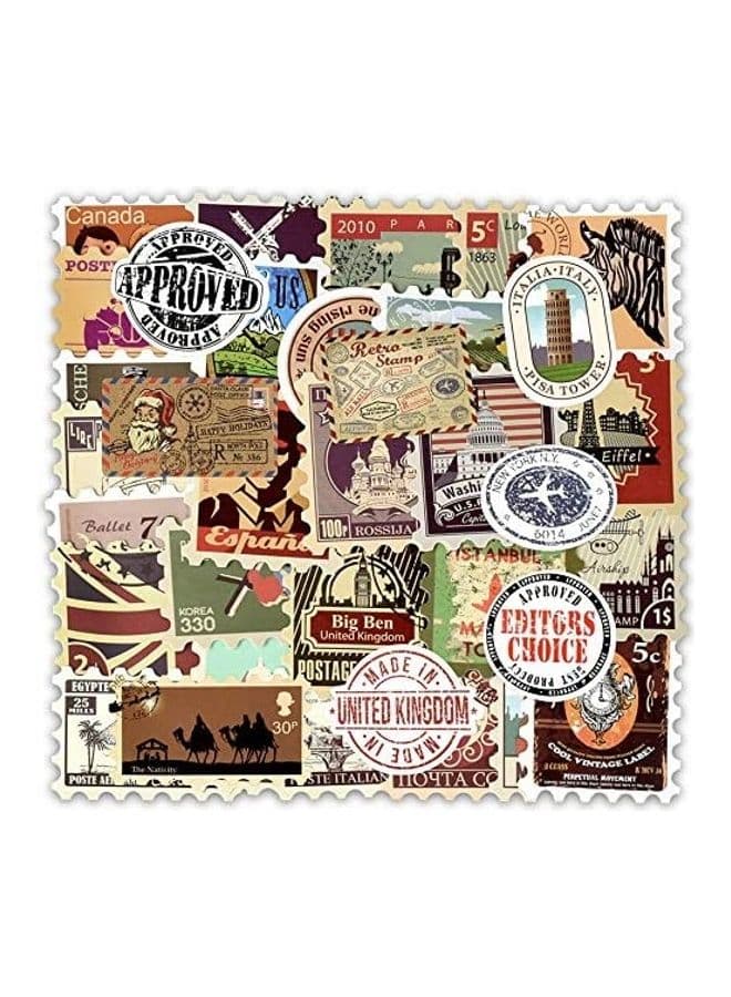 50-Piece Vintage Waterproof Stamp Style Stickers