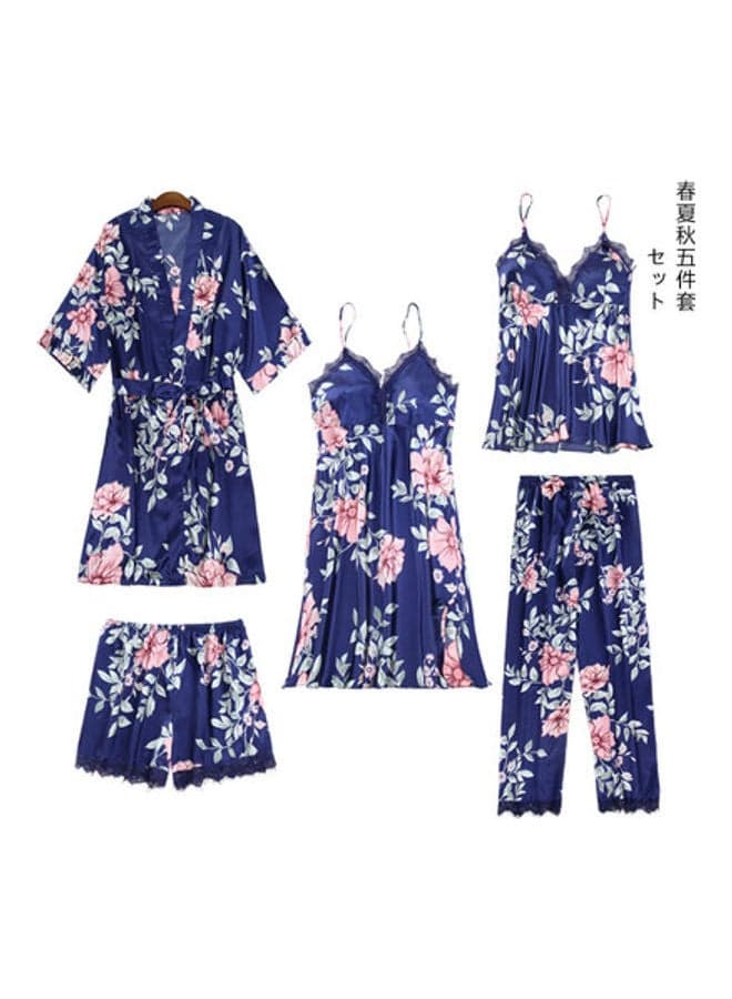 5-Pieces Lace Dressing Gown Set Multicolour