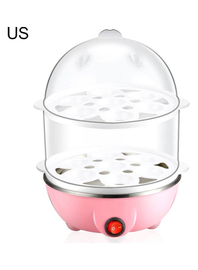 Kitchen Mini Portable Double Layer Eggs Cooking Boiler Pink/Clear