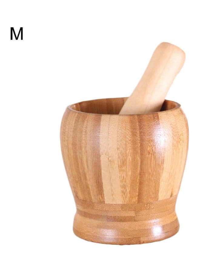 Wooden Garlic Mortar With Pestle Beige