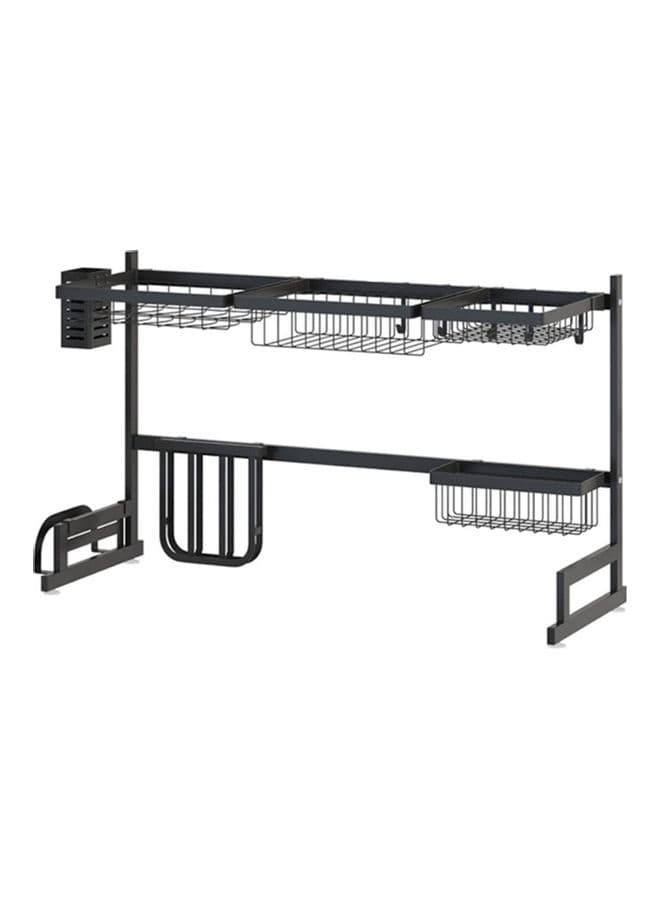 Adjustable Large Dish Drainer Shelf With Utensil Holder Black 41x34x18cm