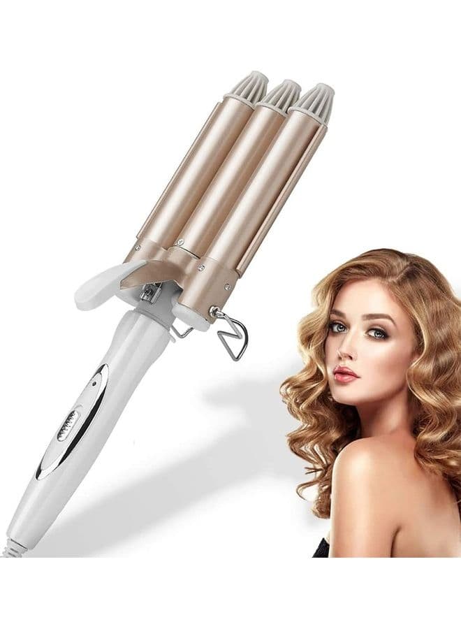 3 Barrel Iron Hair Curler Rose Gold/White