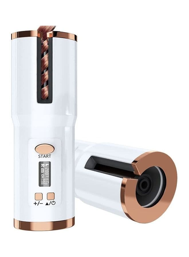 Portable Cordless Ceramic Rotating Auto Hair Curler White/Gold