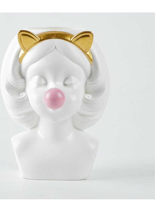 Girl Blowing Bubbles Succulent Flower Pot Vase White/Gold/Pink One Size