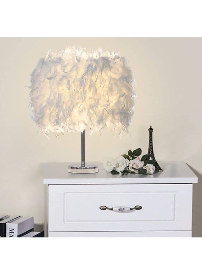 Decorative LED Bedside Feather Design Table Lamp White/Silver