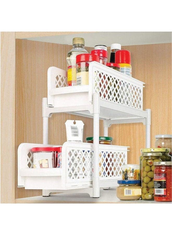 Portable 2 Tier Basket Drawer Kitchen And Bathroom Cabinets White