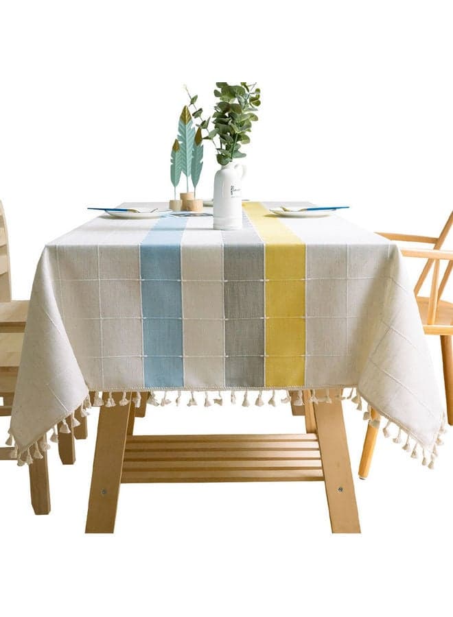 Lace Tassel Detail Table Cloth White/Blue/Yellow 140x200cm