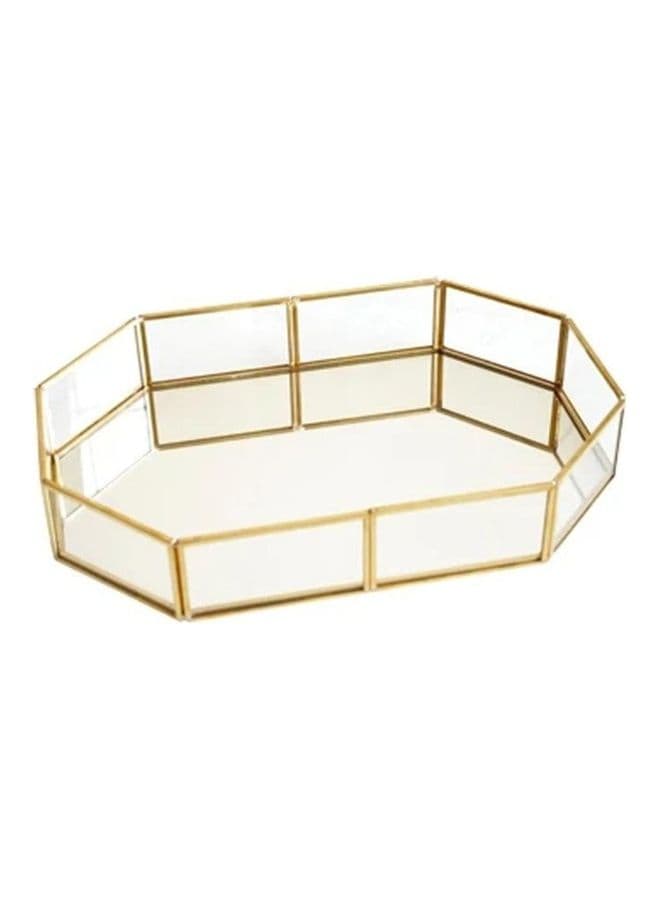 Hexagon Metal and Glass Medium Serving Tray Golden/Clear 31.5 x 21.5 x 5cm