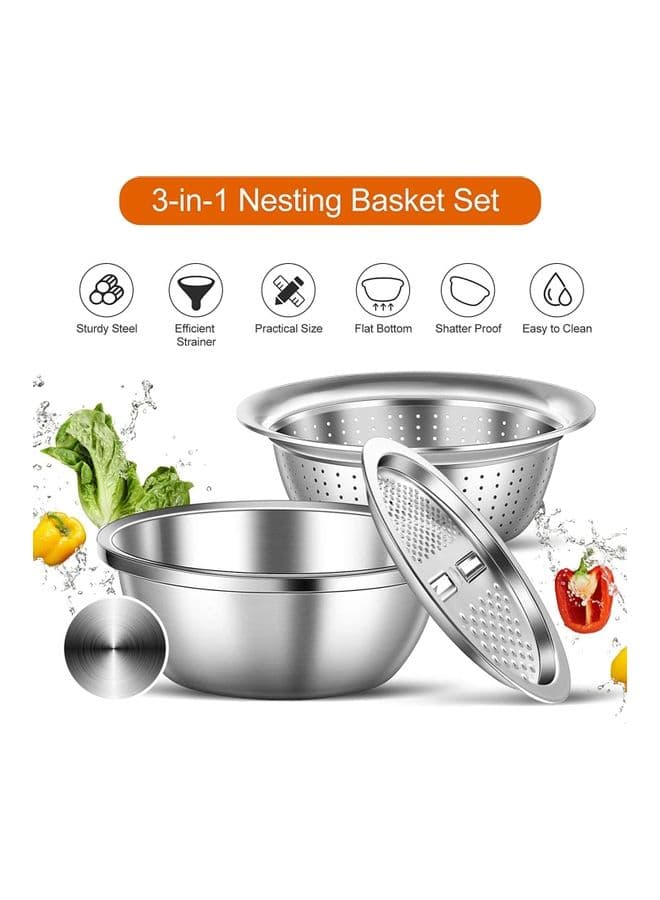 Multifunctional Stainless Steel Basin Grater Silver